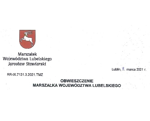 Obwieszczenie Marszałka Woj. Lubelskiego z dnia 8 marca 2021 r.